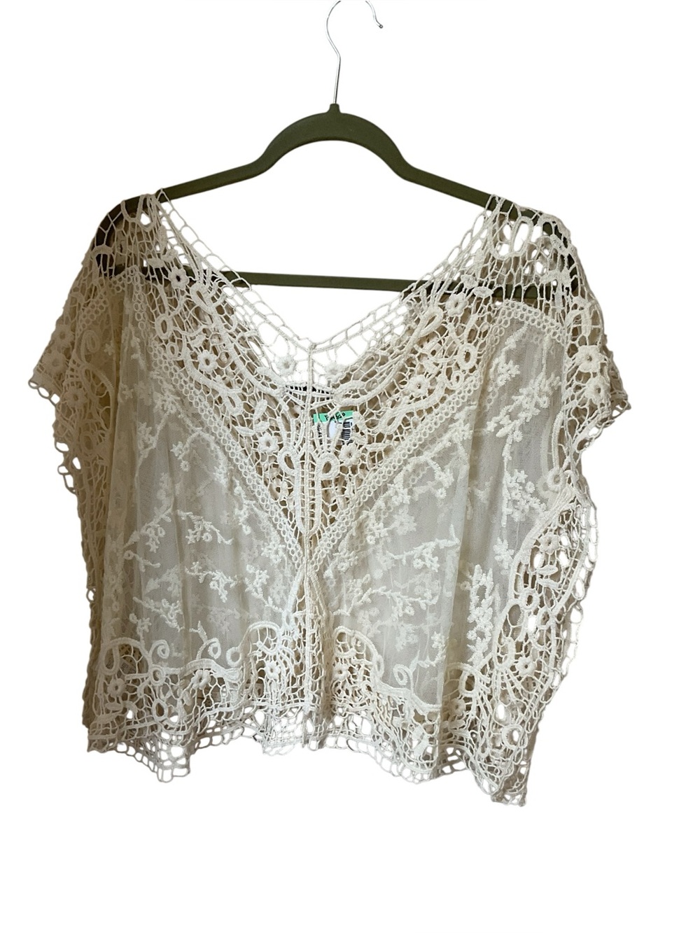 Papaya Cream Crochet Lace Overlay Top